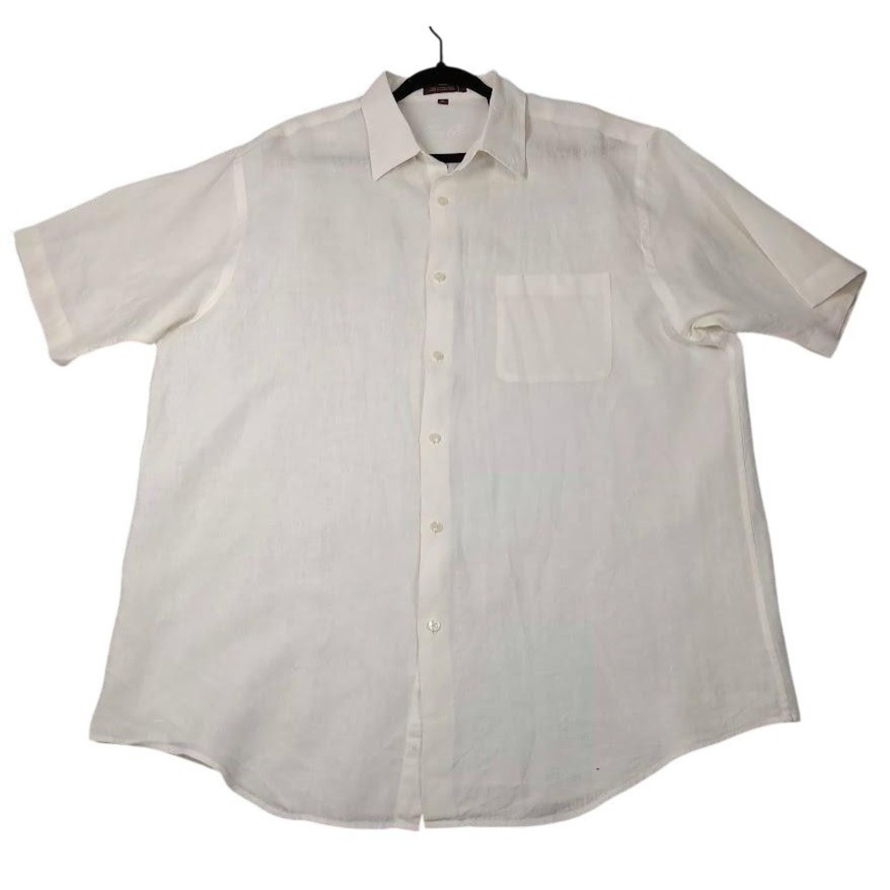Tasso Elba Shirt Mens XL White Linen Short Sleeve Button Front Casual Summer